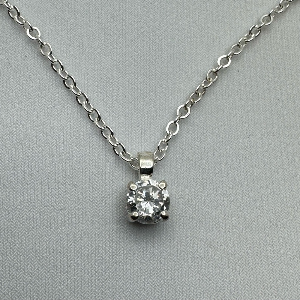 Swarovski Crystal Elements White Crystal Solitaire Necklace Silver Bridal Formal